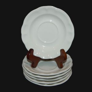 6 Pfaltzgraff Gazebo White Saucer Plates Scalloped Edge Classic Stoneware 5.75"